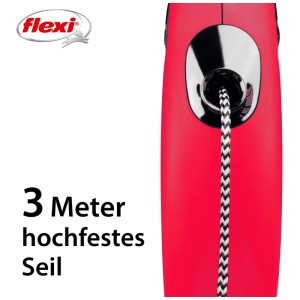 Guinzaglio per cani Trixie Rope Flexi New Classic rosso, taglia XS, lunghezza 3 m.