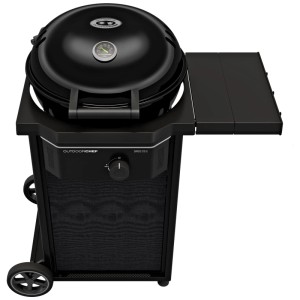 Barbecue a gas Outdoorchef Davos 570 G, grill a sfera nero con ripiano laterale.