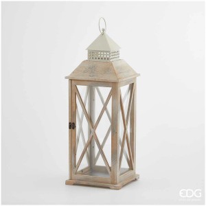 Lanterne décorative blanche Uri, hauteur 62 cm, en métal et verre pour intérieur et extérieur.