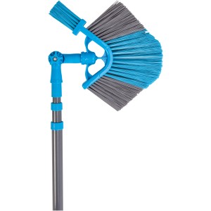 Brosse de gouttière OBI 2-en-1 avec poils bleu-gris et manche télescopique pour le nettoyage.