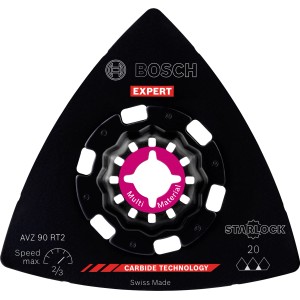 Plateau de ponçage Bosch Expert AVZ 90 RT2 K20 pour outil multifonction, triangulaire, noir.