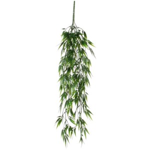 Plante artificielle suspendue en bambou de Mica Decorations, feuilles vertes, hauteur 76 cm.