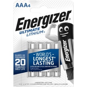 Energizer Ultimate Lithium AAA batterie, confezione da 4. Micro batterie per dispositivi ad alta potenza.