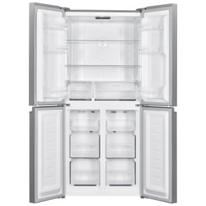 Réfrigérateur congélateur Side-by-Side Beko FDR5100 anthracite, portes ouvertes, intérieur spacieux avec étagères.