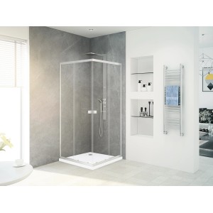 Box doccia angolare baliv DUK-90.10E, 77-90 cm, con telaio cromato. Cabina doccia regolabile e flessibile.