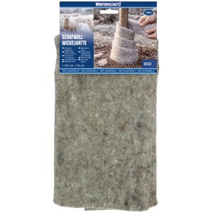 Graue Schafwoll-Wickelmatte (25x250 cm) für Winterschutz von Pflanzen, isoliert gegen Frost und Kälte.