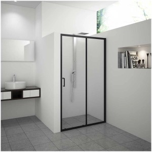 Box doccia scorrevole Baliv DUK-120.91T nera, 120 cm, con vetro trasparente in bagno moderno.