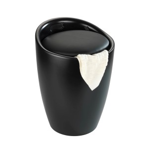 Wenko Sgabello Candy Black Matt con sacco biancheria, sgabello bagno rotondo in plastica ABS, seduta nera.
