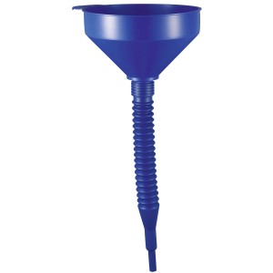 Entonnoir bleu LUX avec tuyau flexible (Ø 195 mm) pour transvaser les liquides sans gouttes.