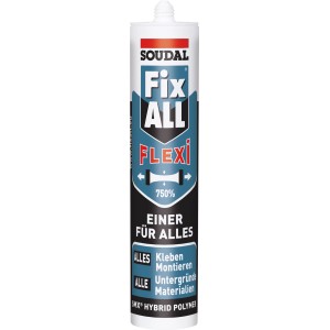 Cartuccia Soudal Fix All Flexi, bianca, 290ml, adesivo e sigillante a base di polimero MS per applicazioni versatili.