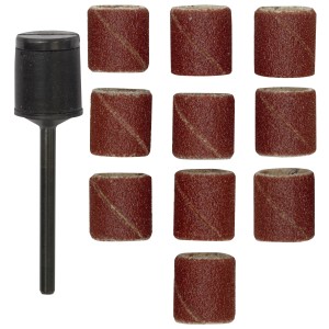 Cilindro abrasivo Proxxon D 14 mm con 10 nastri abrasivi grana 120 per utensili miniaturizzati.