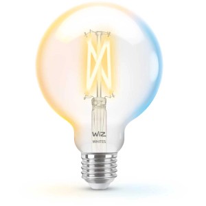 Lampadina LED a filamento WiZ Globe G95 E27, trasparente, 60W. Lampadina smart per illuminazione d'atmosfera.