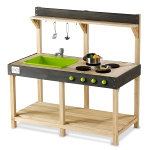 Cuisine pour enfants en bois Exit Toys Yummy 100 avec évier, plaque de cuisson et accessoires. Idéal pour jouer dans le jardin.