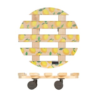 Wagner Multi Roller GH0640 con motivo limone, sottovaso a rotelle in legno con 4 ruote, portata max 100 kg.