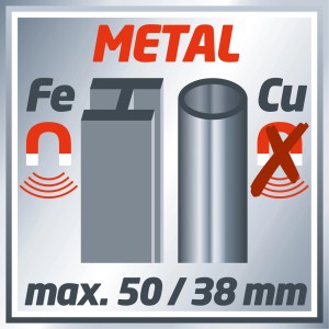 Immagine simbolo: Profondità di rilevamento del rilevatore Einhell TC-MD 50 per ferro (50mm) e rame (38mm).