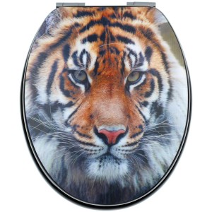 Sedile WC Diaqua Paris con motivo tigre 3D e chiusura rallentata per un bagno elegante.