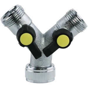 Gartec Aquajet Raccord en Y avec 2 vannes pour systèmes d'eau froide, laiton chromé.