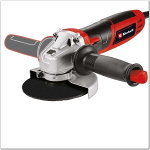 Meuleuse d'angle Einhell TC-AG 125/850 : Meuleuse rouge et noire avec poignée auxiliaire et protection de disque.