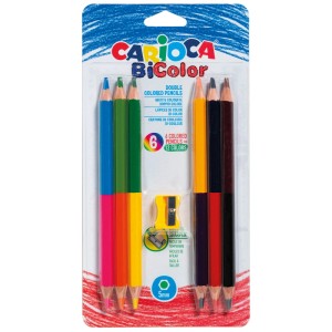 Carioca Bi-Color Farbstifte, 6 Stück mit 12 Farben und Spitzer im Set.