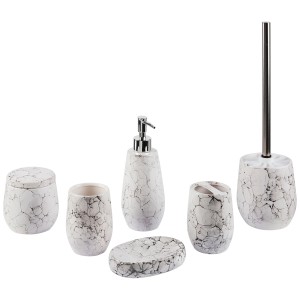 Set bagno 6 pezzi Dolomite bianco crema con dispenser sapone, scopino WC e altro.