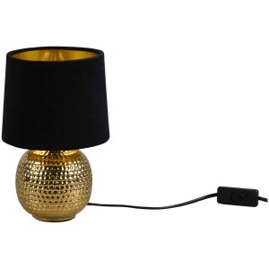 Lampada da tavolo dorata Sophia E14 con paralume in velluto nero per soggiorno e camera da letto.