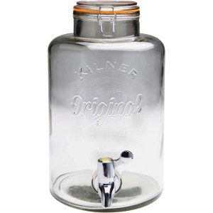 Dispenser bevande Kilner in vetro trasparente da 8L con rubinetto e chiusura ermetica a clip.