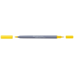 Faber-Castell Goldfaber Aqua Dual Marker Kadmiumgelb, Stift mit zwei Spitzen und gelben Kappen.