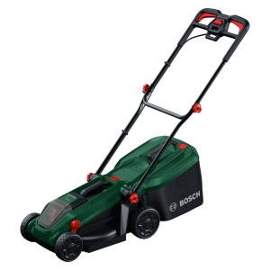 Tondeuse à batterie Bosch Rotak 18V-32 avec batterie et chargeur, vert/noir.