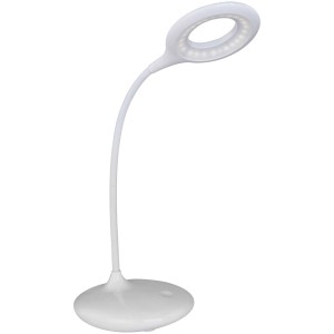 Weiße LED-Tischleuchte Pia von Globo mit flexiblem Arm und Touchdimmer für den Schreibtisch.