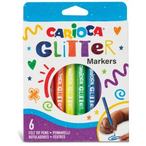 Carioca Glitzer Fasermaler, 6 Stk. Stifte-Set mit Glitzer-Effekt für kreatives Schreiben und Malen.