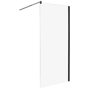 Paroi de douche Beliani Ahaus: Verre transparent, profilé alu noir, barre de stabilisation argentée pour douches à l'italienne.