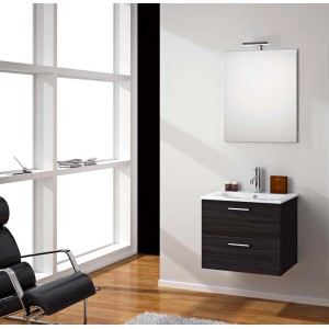 Ensemble de meubles de salle de bain Noa Palisander avec meuble sous-vasque, lavabo et miroir avec éclairage LED.
