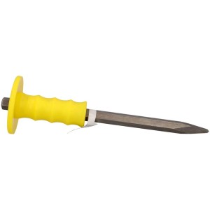 Scalpello a punta 16 x 300 mm con protezione per le mani gialla per cemento e muratura.