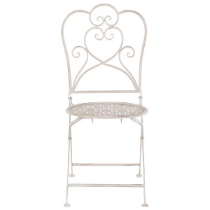 Sedia bistro beige in metallo, parte del set balcone Beliani Trieste con design a cuore.