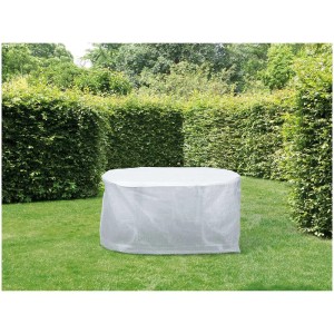 Copertura trasparente in tessuto PE per tavoli da giardino, impermeabile e resistente ai raggi UV.