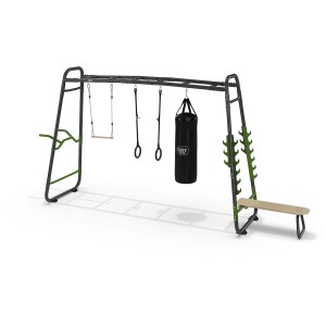 Exit Monkeybar GetSet MB330 parco giochi con sacco da boxe, anelli da ginnastica, panca pesi e barra per trazioni.
