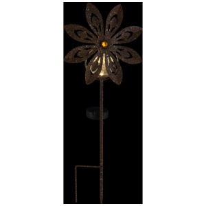 Rostfarbene Globo LED Solarleuchte Blume aus Metall, 50cm hoch, mit gelbem Glaskristall.