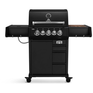 Burnhard Earl Premium Gasgrill Black Edition mit 3 Brennern, Gussrost und Seitentischen.