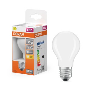 Osram E27 LED-Lampe in Glühlampenform, 1,8 W, matt, mit Verpackung.