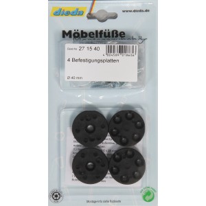 Set di piastre di montaggio, 4 piastre in plastica nera per il fissaggio di mobili con viti.