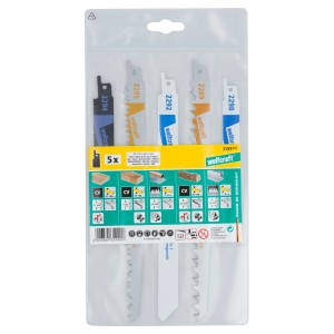 Jeu de lames de scie sabre Wolfcraft, 5 pièces, pour bois, métal et plastique.