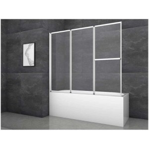 Paroi de baignoire pliante Aurlane Silver Comfort 3 volets, chrome, 166,4x140 cm sur baignoire.