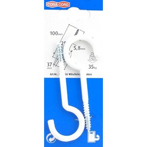 Weißer Conacord Wäscheleinenhaken aus Stahl, 6,1 mm Durchmesser, 100 mm lang.