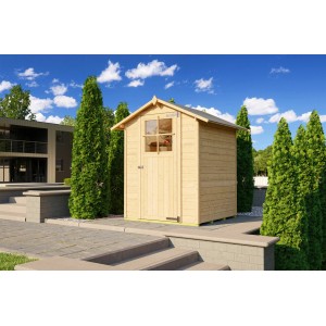 Casetta da giardino in legno Weka Parma non trattato con tetto a due falde, 152x152 cm, in giardino.