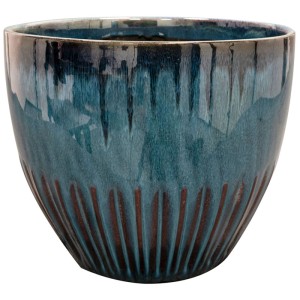 Vaso per piante Dyon in ceramica smaltata blu di Decofinder, Ø 32 cm, per interni ed esterni.