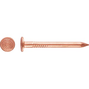 Lot de clous en cuivre : 20 clous LUX, Ø 2,8 x 35 mm, avec tige cannelée et tête plate.