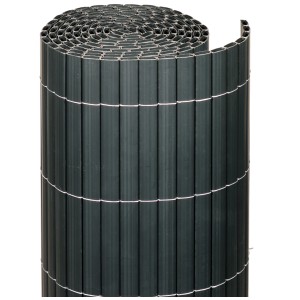 Stuoia frangivista in PVC antracite arrotolata, 90x300 cm, per balcone e giardino.
