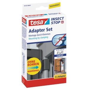 tesa Fliegengitter Alu Rahmen Adapterklemmen Set, anthrazit, für bohrfreie Montage.
