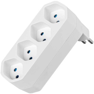 Weißer Steffen Mehrfachadapter Line mit 4 Steckplätzen und Kinderschutz, drehbar.