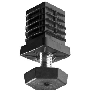 Tappo terminale nero per gamba tavolo Hettich 25x25 mm con vite di regolazione per gambe mobili.
